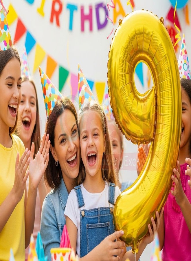 Propsicle 32 inch Birthday Foil 9 Number Helium Balloon Party Decoration Golden Pack of 1 | 9 Year No. Balloons Birthday/Anniversary | Nine Number - Image 5
